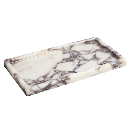 100% Natural Marble Tray, 10"x5" Calaccata Viola Vanity Tray | Luxury Marble Decorative Tray, Small Hand Towel Tray Holder Organizer, Hand-Polished, Easy to Clean, Natural Stone Tray