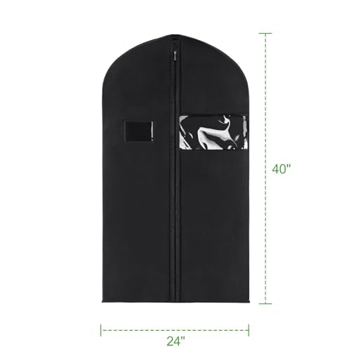 KEEGH 40 inch Suit Cover Bags for Men, Black Garment Bags (Set of 10) | Clear Window, Label Pocket, Garment Bags for Hanging Clothes, Suit Bags for Closet Storage, Clothes Cover for Travel