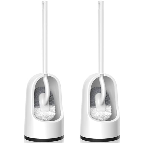Toilet Brush, 2 Pack Toilet Brush and Holder Set w... (2 Count | White | Plastic)