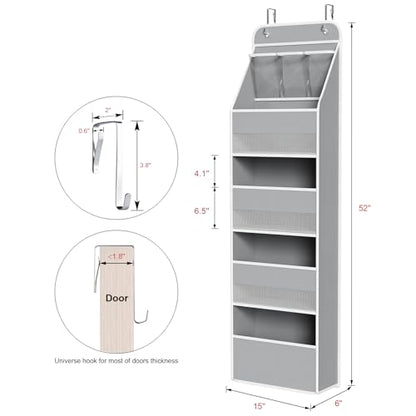 Univivi Fabric Over Door Hanging Organizer for Baby Nursery, Grey, 5-Shelf | Door Storage with Large Capacity Breathable Mesh Pockets, Closet Organizers and Storage for Baby Essential, Bedroom and Dorm