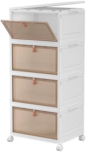 CTSNSLH 4 Tier Plastic Storage Bins with Lid 32QT - Stackable Storage Bins | Organizers and Storage with Wheels, Plastic Storage Cabinet Organization and Storage for Living Room,Office,Dorm