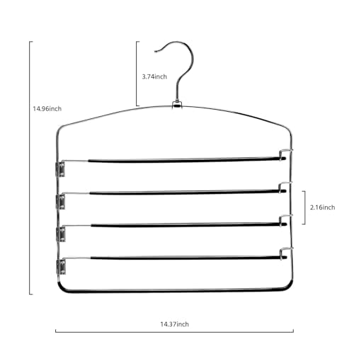 Multi-Layer Metal Pants Hangers, 3 Pack, 5 Swing Arms, Non-Slip