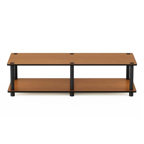 Furinno JUST Toolless TV Stand, 2-Tier Wide Entertainment Center for TV up to 46 Inch, Open Shelf TV Console, for Living Room, Bedroom, Light Cherry