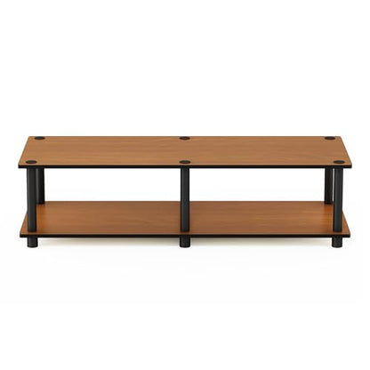 Furinno JUST Toolless TV Stand, 2-Tier Wide Entertainment Center for TV up to 46 Inch, Open Shelf TV Console, for Living Room, Bedroom, Light Cherry
