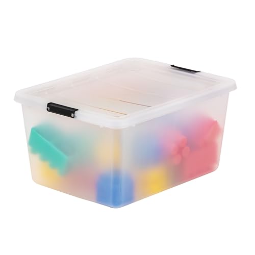 IRIS USA 6-Pack 32 Quart Clip Box with Latching Lid | Latching lid secures office and household supplies. Stackable, nestable design maximizes storage space