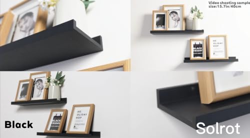 Black Floating Shelves for Wall Decor, 14 in Shelf with Lip Set of 2 | 4.5" Deep Display Picture Ledge Shelf, Wall Mounted Wood Storage Shelves for Bedroom, Bathroom, Living Room, Kitchen Nursery