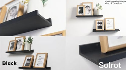 Black Floating Shelves for Wall Decor, 14 in Shelf with Lip Set of 2 | 4.5" Deep Display Picture Ledge Shelf, Wall Mounted Wood Storage Shelves for Bedroom, Bathroom, Living Room, Kitchen Nursery