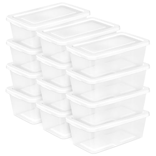 6 Quart Storage Box, Clear Plastic with White Snap... (12 Count | White | Plastic)