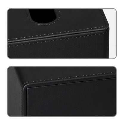 PU Leather Square Tissue Box Cover with Bottom, Black | Fits All Standard Cube Tissue Boxes, Modern Decorative Tissue Box Holder for Bathroom, Bedroom, Office, Living Room