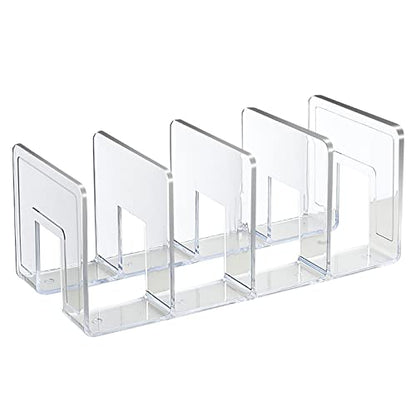 SAYEEC Acrylic File Sorter, Clear File Holder Acrylic Desk Organizer, Sturdy Desktop Files Organizer Files Folder Holder Rack for Envelopes Mail Letter Paper Notebook Electronics (4 Sections, 1 Pack)
