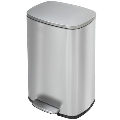 BestMassage Stainless Steel Trash Can with Lid, 13 Gallon, Composting | Step-Open, Soft Closing, Removable Inner Bucket, 50 LIter Indoor Composting Bin for Home, Office