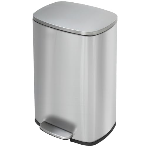 BestMassage Stainless Steel Trash Can with Lid, 13 Gallon, Composting | Step-Open, Soft Closing, Removable Inner Bucket, 50 LIter Indoor Composting Bin for Home, Office