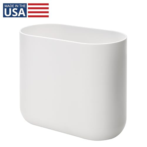 iDesign Small Slim Plastic Bathroom Trash Can, White | Bedroom, Office, Desk, Dorm