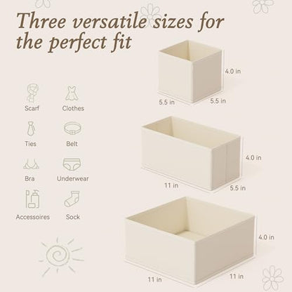 Drawer Organizer 18-Piece Set, Dresser Organizer for Baby Clothes, Foldable Closet Storage & Drawer Dividers for Underwear, Socks, Nursery (Beige)