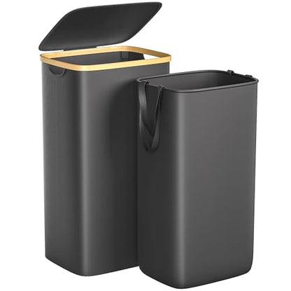 Foluck 100L Laundry Hamper with Lid Removable Bag and Bamboo Handles | Waterproof Self-locking Inner Bag, 3 Different Handles, 600D Cationic Cloth, for Dorm Bedroom Bathroom