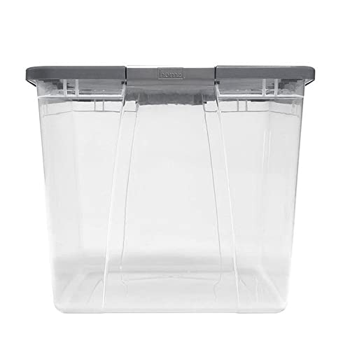 HOMZ Clear Plastic Storage Bin with Secure Latching Gray Lid, 64 Qt, 2 Pack | Heavy-Duty Stackable Containers, Large Organizer Box for Homes, Offices, and Garages