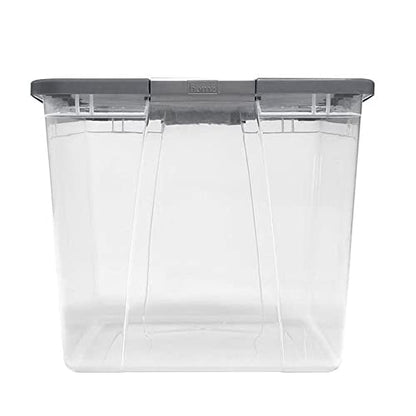 HOMZ Clear Plastic Storage Bin with Secure Latching Gray Lid, 64 Qt, 2 Pack | Heavy-Duty Stackable Containers, Large Organizer Box for Homes, Offices, and Garages
