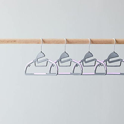 Amazon Basics Space Saving Non-Slip Rubber Coated Plastic Hangers with 360 Degree Swivel Hook, Black/Purple, Pack of 50