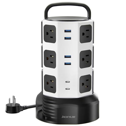 Power Strip Tower Surge Protector, 1050J, 12 AC 6 USB (2 USB C), 6.5Ft | Extension Cord with Multiple Outlets, 1625W/13A Outlet Extender, Power Tower, Charging Station for Home Office, School, Dorm