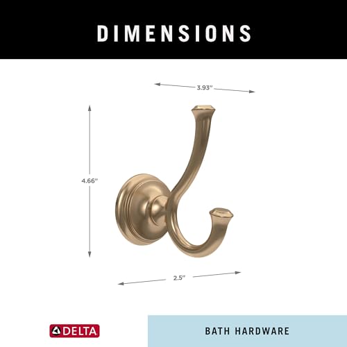 Delta Double Towel Hook for Bathroom or Kitchen| Champagne Bronze | Cassidy Accessories