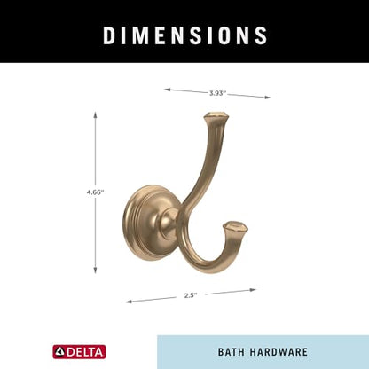 Delta Double Towel Hook for Bathroom or Kitchen| Champagne Bronze | Cassidy Accessories