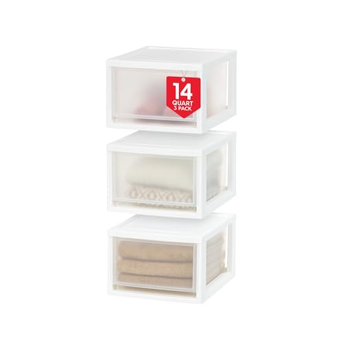 IRIS USA 3-Pack, 14.5 Qt. Stacking Drawer Storage Organizer, White | Store clothing, accessories, pantry items, and household essentials around your home with organized storage solutions