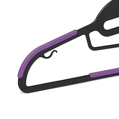 Amazon Basics Space Saving Non-Slip Rubber Coated Plastic Hangers with 360 Degree Swivel Hook, Black/Purple, Pack of 50