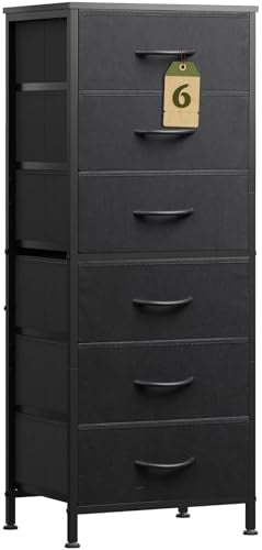 Tall Dresser for Bedroom, 6 Drawer Dresser, Black (Black)