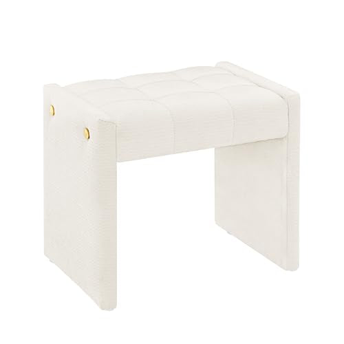 Modern Grid Tufted Vanity Bench Stool, 4.33'' Thic... (White | Engineered Wood)