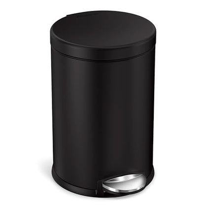 simplehuman Round Step Can, 4.5L / 1.2 Gallon Compact Bathroom Trash Can, 150,000-Step Pedal, Lid Shox® Silent Close, Removable Inner Bucket, Matte Black Steel