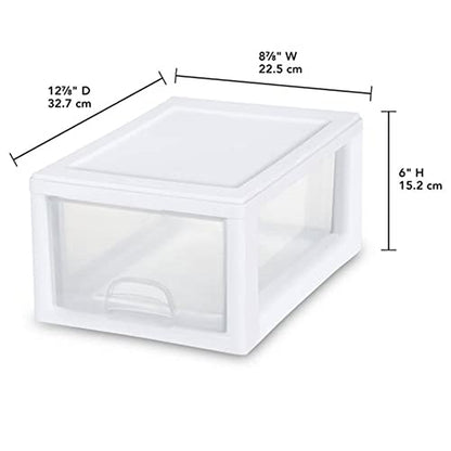 Sterilite 6-Pack Stacking Drawer, Clear Storage Closet Organizer, 6 Quart, White Frame - Stackable Plastic Drawers and Containers for Bedroom, Clothes, Dresser, Vanity, and Makeup Organization