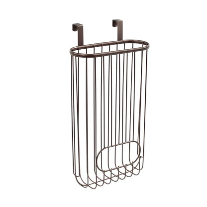 Spectrum Ashley Over Cabinet Door Grocery Bag Holder Hanging Bag Dispenser for Kitchen Cabinet Bathroom Under Sink Home Organization, Heavy Duty Plastic Bag Cabinet Door Storage, Bronze