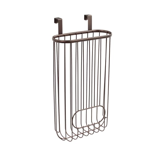 Spectrum Ashley Over Cabinet Door Grocery Bag Holder Hanging Bag Dispenser for Kitchen Cabinet Bathroom Under Sink Home Organization, Heavy Duty Plastic Bag Cabinet Door Storage, Bronze