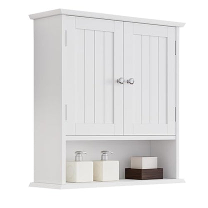 Bathroom Wall Cabinet, Bathroom Cabinet Wall Mount with 2 Doors and Open Shelf, Over The Toilet Wall Storage Cabinet, Bathroom Medicine Cabinet