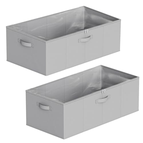 SpaceAid 2 Pack 10" High Under Bed Storage Containers, Large Underbed Storage Organizer Bins with Lids for Bedroom, Dorm, Clothes, Closet Organization, Bed Sheets and Blankets (Gray)