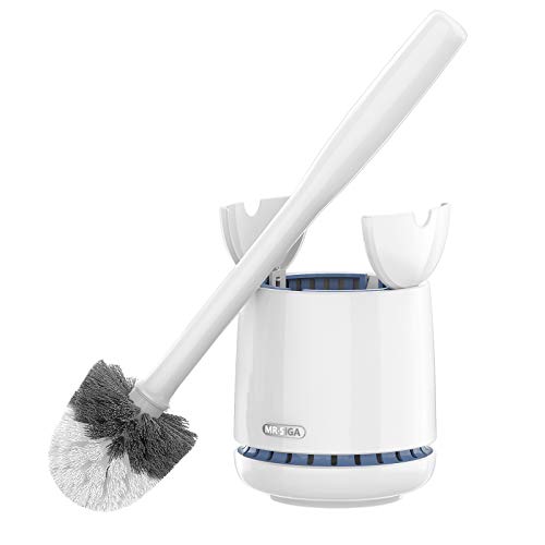 MR.SIGA Toilet Bowl Brush and Holder, Sturdy Long Handle, White, 1 Pack | Automatic lid design, upgraded ventilation, replaceable toilet brush head dries quickly