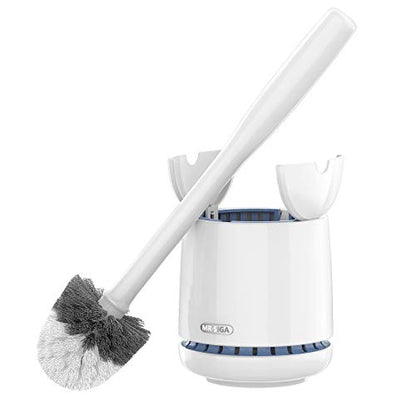 MR.SIGA Toilet Bowl Brush and Holder, Sturdy Long Handle, White, 1 Pack | Automatic lid design, upgraded ventilation, replaceable toilet brush head dries quickly