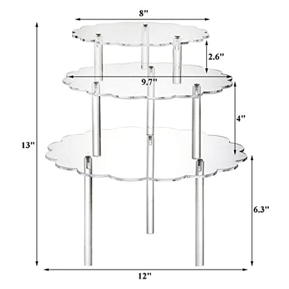 Okllen 3 Pack Clear Acrylic Cake Stands, Cupcake Stand Cake Holder, Countertop Dessert Display Riser for Bakery, Appetizer, Birthday Wedding Party Baby Shower, Flower Shape