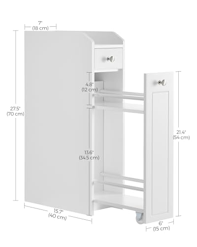VASAGLE Slim Storage Cabinet, Narrow Storage Organizer with Slide Out Drawers, Freestanding Toilet Paper Holder, Small Space Skinny Cabinet for Bathroom Kitchen Corner, Cloud White UBBC847P31