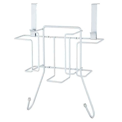 Sunbeam Laundry Room Metal Over the Door Hanging Ironing Board Holder and Organizer, Holds Standard Size Iron, Board, Spray Bottles, Starch, Fabric softener, White finish