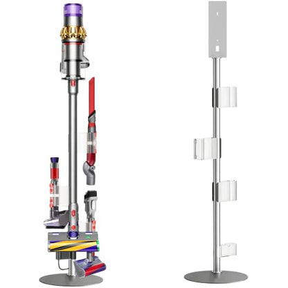 Lasvea Height-Adjustable Vacuum Stand for Dyson V7 V8 V9 V10 V11 V15 Gen5,Stainless Steel Holder with 4 Clips & 9 Accessory Storage,Tool-Free Assembly