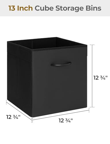 StorageWorks Black Storage Cubes, 13-inch Leather Bins with Handle, Cube Organizer Baskets for Shelves and Closet, Collapsible Storage Bins, 4-Pack