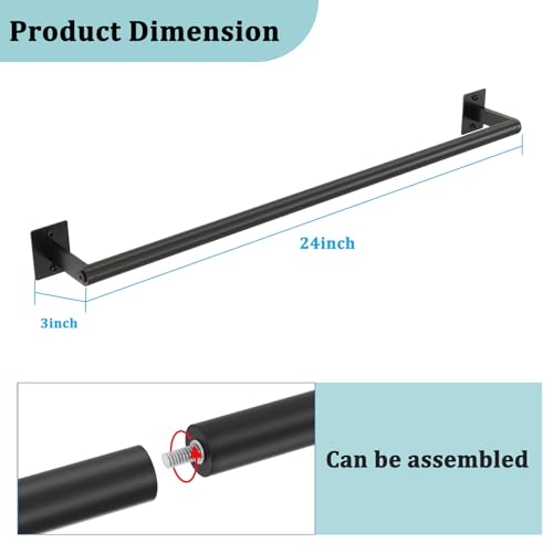2 Packs 24 Inch Bathroom Towel Bar, Matte Black Towel Racks for Bathroom, JIAPAIDUO Bathroom Towel Rack Wall Mounted, Bath Hand Towel Holder Organizer, Modern Home Decor Towel Rod