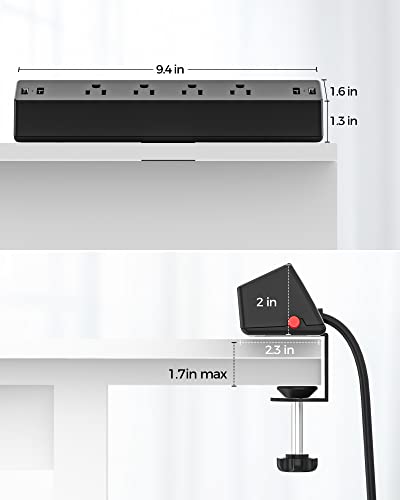Desk Clamp Power Strip, 4 AC Outlets 4 USB Ports, Fit 1.7in Tabletop Edge | PD 20W Flat Plug Charging Station, 6FT Extension Cord for Dorm, Office, Gaming Room