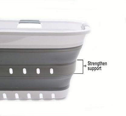 SAMMART 42L (11 gallon) Collapsible Plastic Laundry Basket - Foldable Pop Up Storage Container/Organizer - Space Saving Hamper/Basket (1, White/Grey)