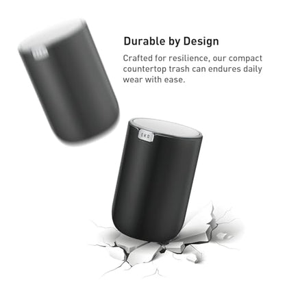 EKO Fandy 0.4 Gal/1.5L Mini Tabletop Trash Bin with Swing-Lid, Desktop Trash Can for Bathroom Countertop, Vanity, Coffee or Office, Small Garbage Bin (Black)