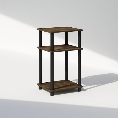 Furinno Just 3-Tier Turn-N-Tube Open Storage Nightstand, 1-Pack, Plastic Poles, Columbia Walnut/Black