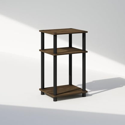 Furinno Just 3-Tier Turn-N-Tube Open Storage Nightstand, 1-Pack, Plastic Poles, Columbia Walnut/Black