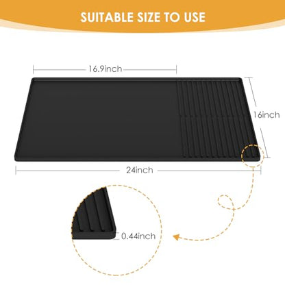 Silicone Coffee Mat with Raised Edges, , 24'' x 16'', Bar Mat for Countertops, Bar Accessories, Coffee Maker Mat, Espresso Machine, Dish Drying Mat (BLACK)