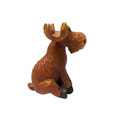 Wood-Cut Look Hand-Carved Moose Eyeglasses Holder Stand Rustic Decor | Whimsical spectacles eyewear glasses keeper display tray, cabin lodge country theme room desk table decoration, animal statue